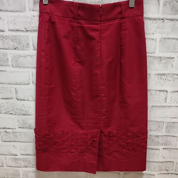 Yves Saint Laurent Red Ruched Pencil Skirt - Picture 3 of 3